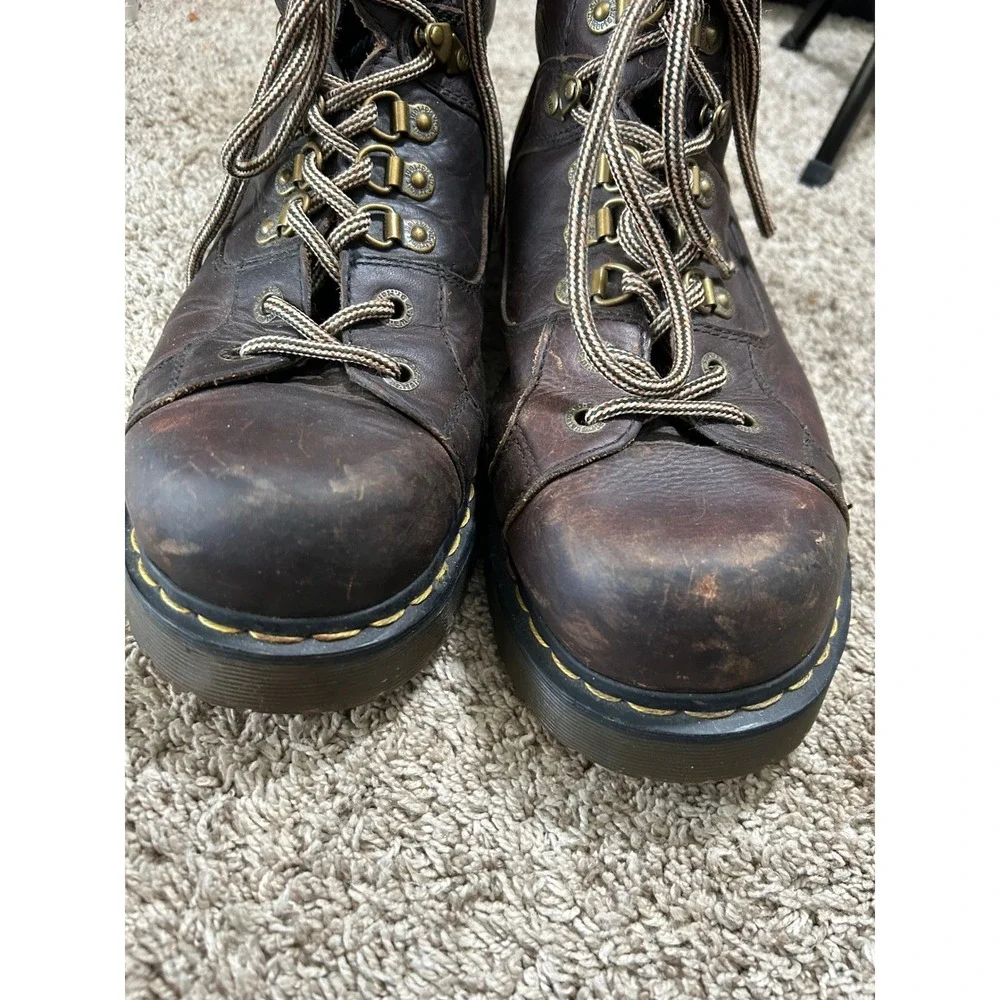 Dr Martens Mens Dark Brown Leather Hiker Boots Size 12 Lug Sole Vintage 90s Punk